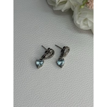 925 Sterling Silver Blue Topaz Heart Earrings Length 0.85 Inch
