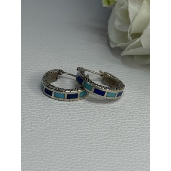 925 Sterling Silver Purple & Blue Agate Earrings Length 0.73 Inch