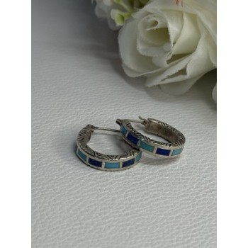 925 Sterling Silver Purple & Blue Agate Earrings Length 0.73 Inch