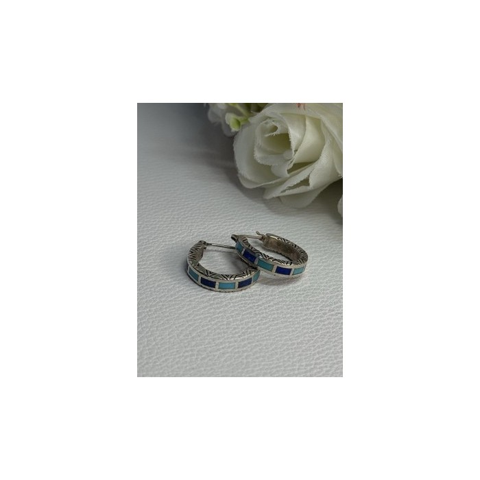 925 Sterling Silver Purple & Blue Agate Earrings Length 0.73 Inch