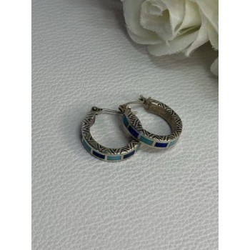 925 Sterling Silver Purple & Blue Agate Earrings Length 0.73 Inch