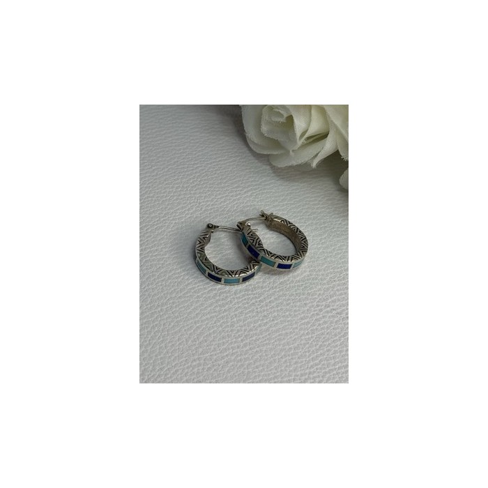 925 Sterling Silver Purple & Blue Agate Earrings Length 0.73 Inch