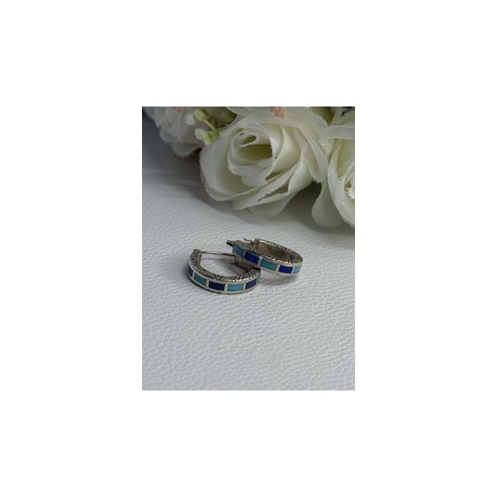 925 Sterling Silver Purple & Blue Agate Earrings Length 0.73 Inch