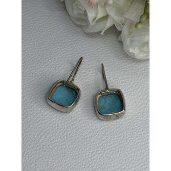 925 Sterling Silver Larimar Earrings Length 1.13 Inch