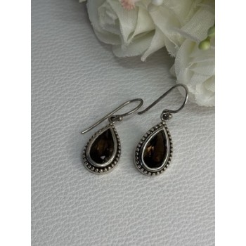 925 Sterling Silver Brown Tourmaline Earrings Length 1.30 Inch