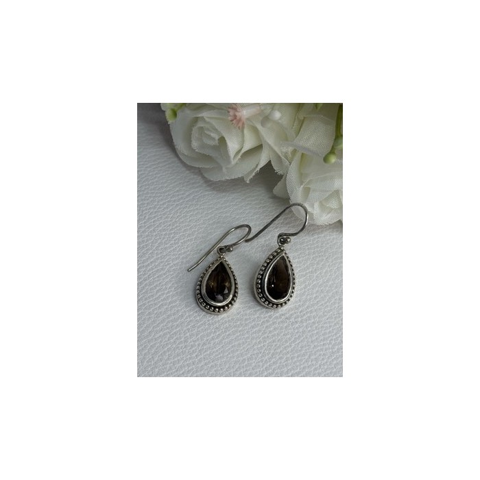 925 Sterling Silver Brown Tourmaline Earrings Length 1.30 Inch