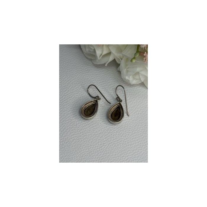 925 Sterling Silver Brown Tourmaline Earrings Length 1.30 Inch