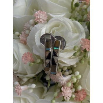 925 Sterling Silver Agate & Opal Earrings Length 0.95 Inch