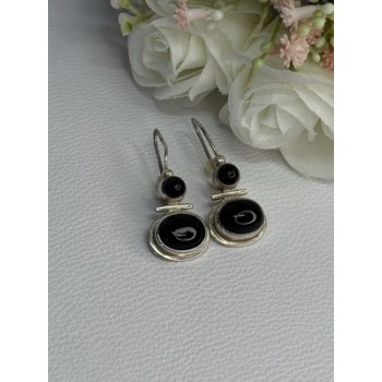 925 Sterling Silver Onyx Earrings Length 1.55 Inch
