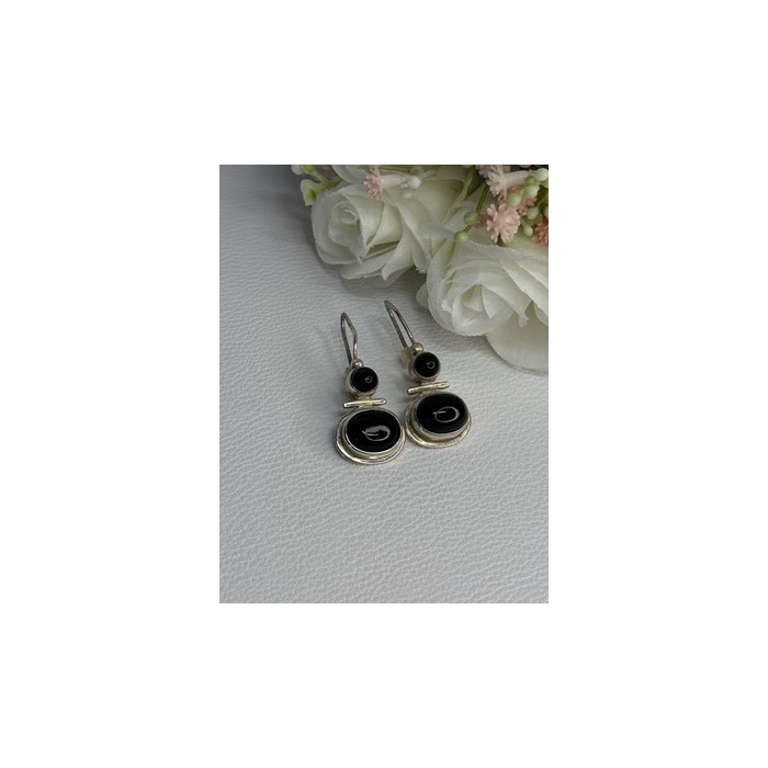 925 Sterling Silver Onyx Earrings Length 1.55 Inch