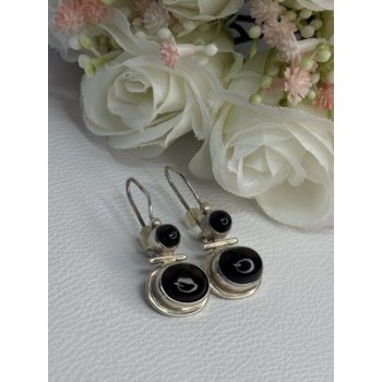 925 Sterling Silver Onyx Earrings Length 1.55 Inch