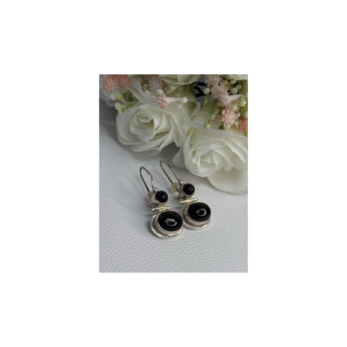 925 Sterling Silver Onyx Earrings Length 1.55 Inch