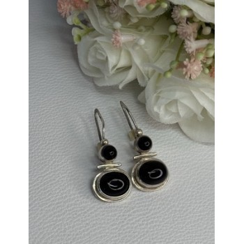 925 Sterling Silver Onyx Earrings Length 1.55 Inch