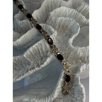 925 Sterling Silver Flower Garnet Bracelet Length 8