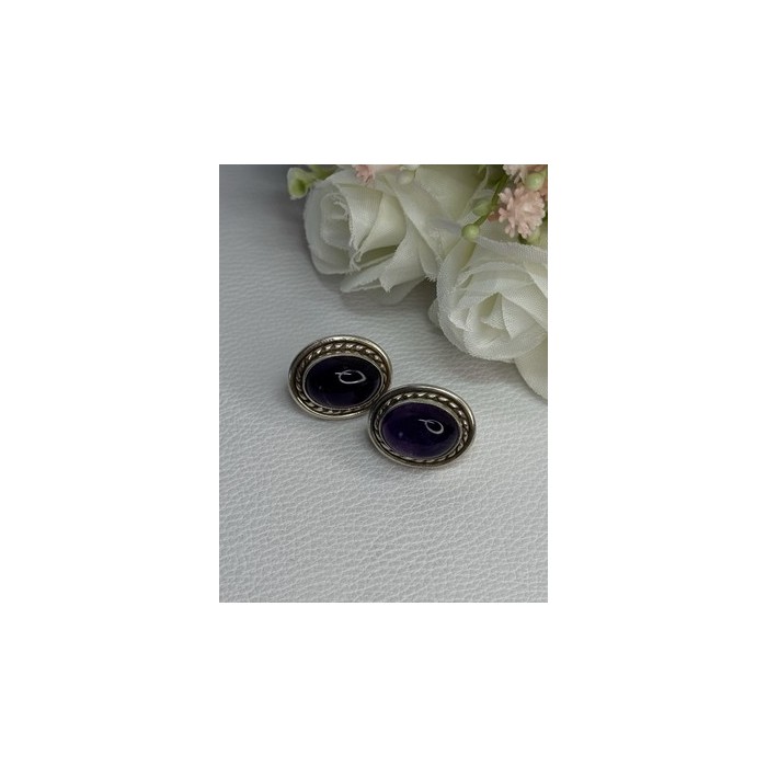 925 Sterling Silver Amethyst Earrings Length 0.75 Inch