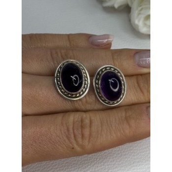 925 Sterling Silver Amethyst Earrings Length 0.75 Inch