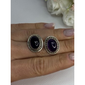 925 Sterling Silver Amethyst Earrings Length 0.75 Inch