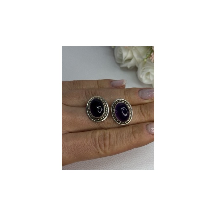 925 Sterling Silver Amethyst Earrings Length 0.75 Inch