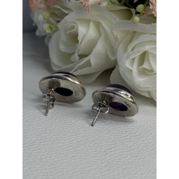 925 Sterling Silver Amethyst Earrings Length 0.75 Inch