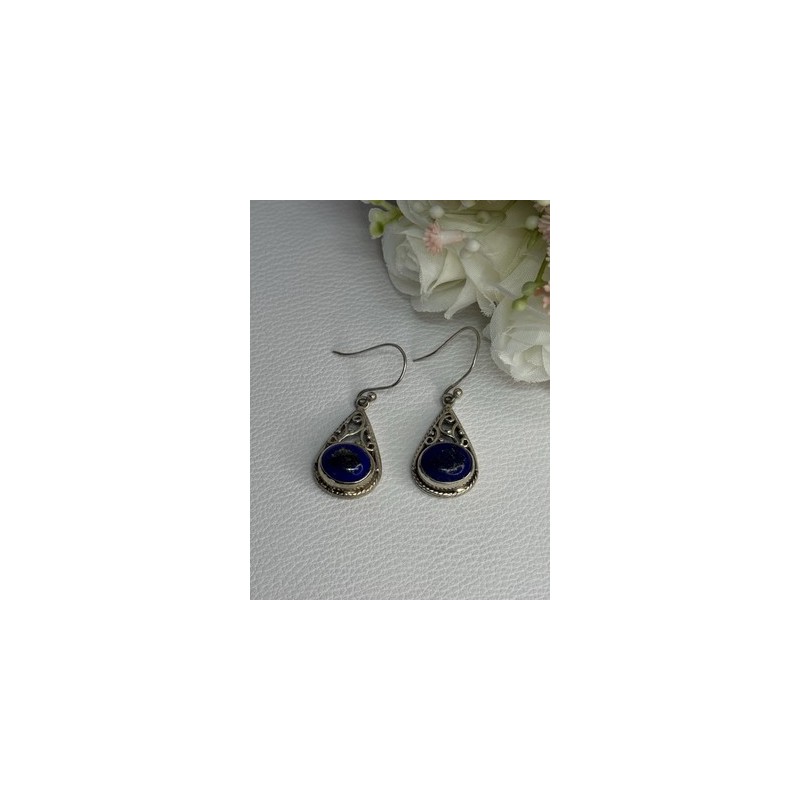 Vintage 925 Sterling Silver Sodalite Earrings Length 1.60 Inch