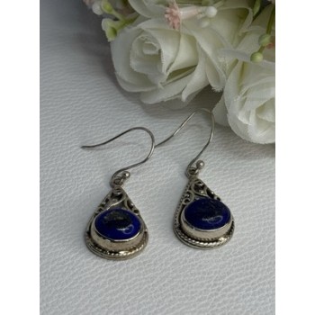 Vintage 925 Sterling Silver Sodalite Earrings Length 1.60 Inch