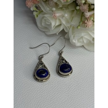Vintage 925 Sterling Silver Sodalite Earrings Length 1.60 Inch