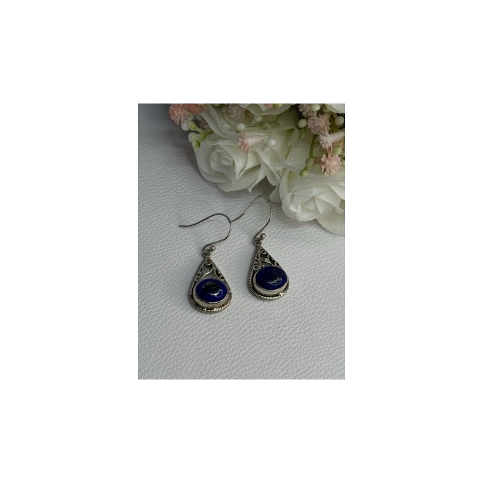 Vintage 925 Sterling Silver Sodalite Earrings Length 1.60 Inch