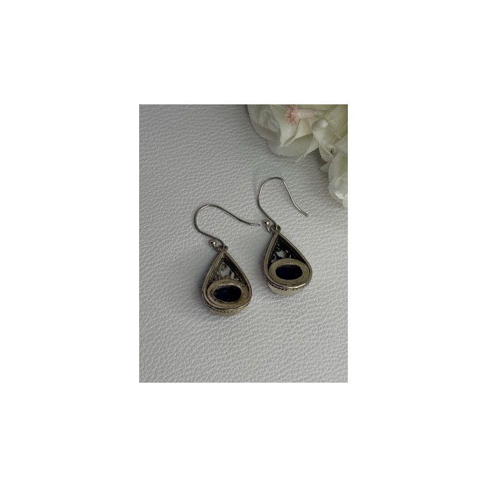 Vintage 925 Sterling Silver Sodalite Earrings Length 1.60 Inch