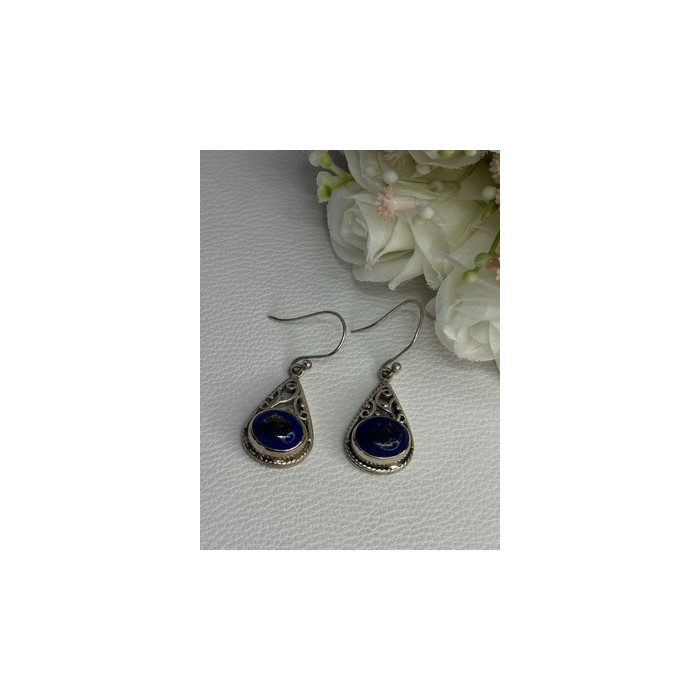 Vintage 925 Sterling Silver Sodalite Earrings Length 1.60 Inch