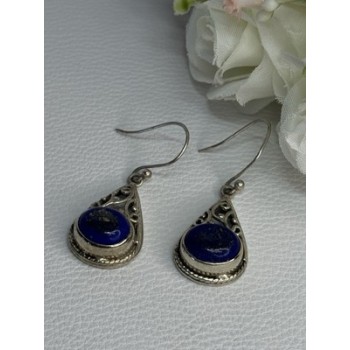Vintage 925 Sterling Silver Sodalite Earrings Length 1.60 Inch