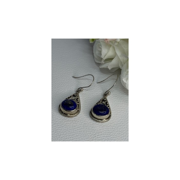 Vintage 925 Sterling Silver Sodalite Earrings Length 1.60 Inch
