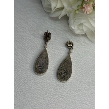 Vintage 925 Sterling Silver Abalone & Marcasite Earrings Length 1.60 Inch