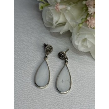 Vintage 925 Sterling Silver Abalone & Marcasite Earrings Length 1.60 Inch