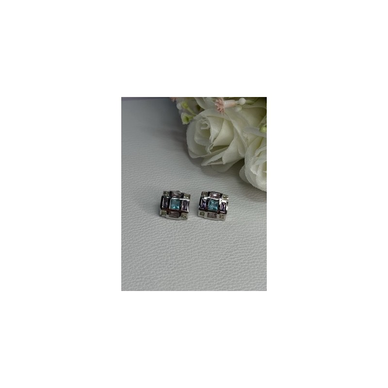 925 Sterling Silver Multicolor Spinel Earrings Length 0.46 Inch