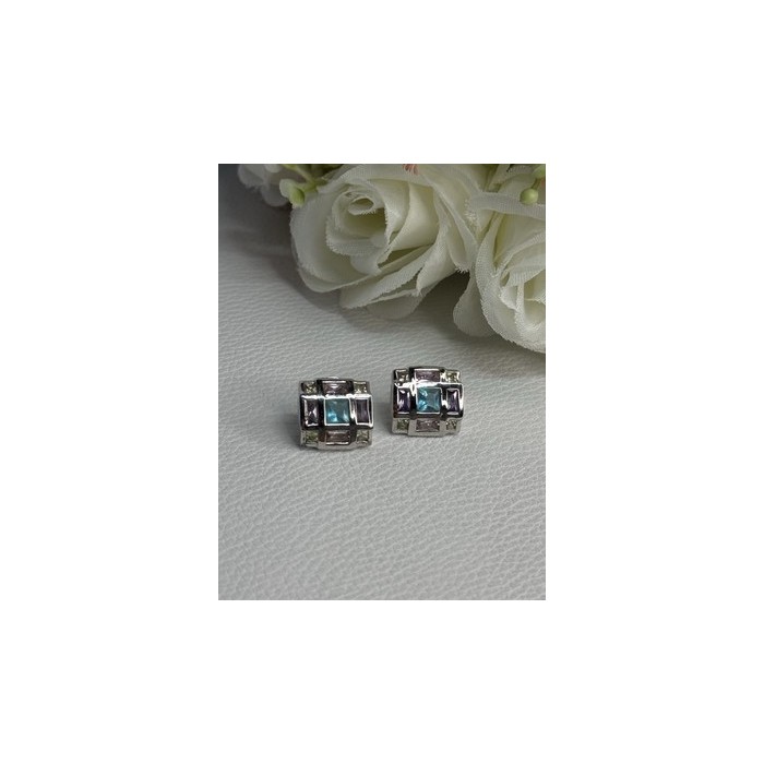 925 Sterling Silver Multicolor Spinel Earrings Length 0.46 Inch