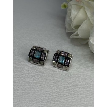925 Sterling Silver Multicolor Spinel Earrings Length 0.46 Inch