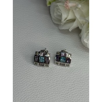 925 Sterling Silver Multicolor Spinel Earrings Length 0.46 Inch