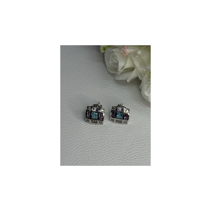925 Sterling Silver Multicolor Spinel Earrings Length 0.46 Inch