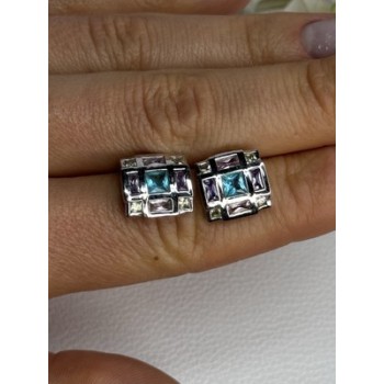 925 Sterling Silver Multicolor Spinel Earrings Length 0.46 Inch