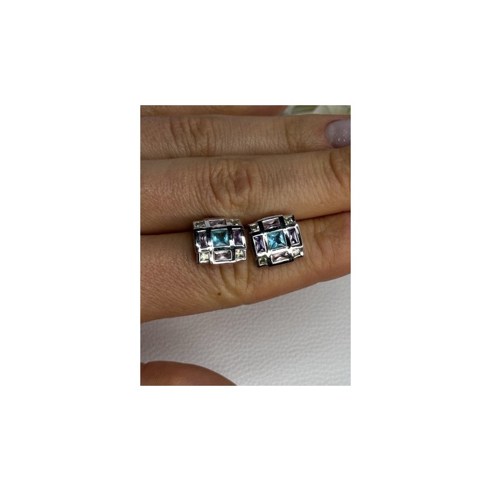 925 Sterling Silver Multicolor Spinel Earrings Length 0.46 Inch