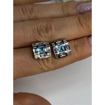 925 Sterling Silver Multicolor Spinel Earrings Length 0.46 Inch