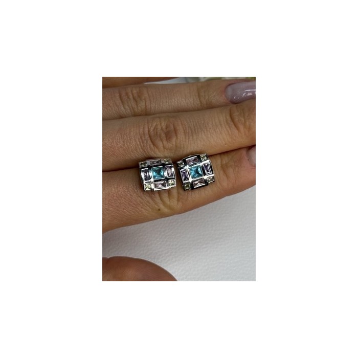 925 Sterling Silver Multicolor Spinel Earrings Length 0.46 Inch