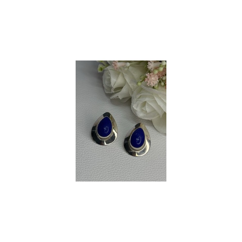 925 Sterling Silver Sodalite Earrings Length 0.95 Inch