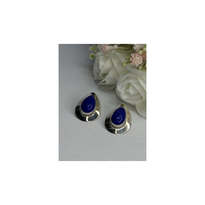 925 Sterling Silver Sodalite Earrings Length 0.95 Inch