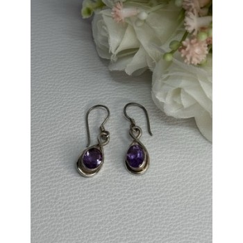 925 Sterling Silver Amethyst Earrings Length 1.20 Inch