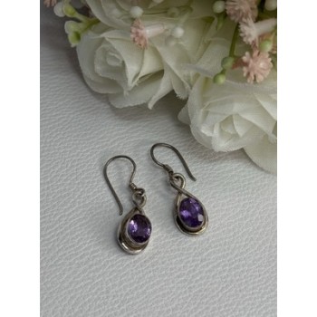 925 Sterling Silver Amethyst Earrings Length 1.20 Inch