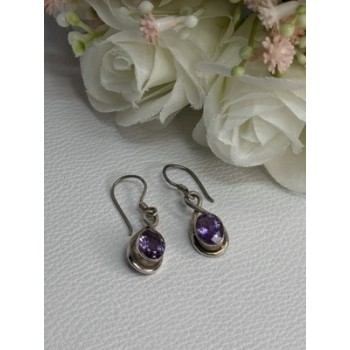 925 Sterling Silver Amethyst Earrings Length 1.20 Inch