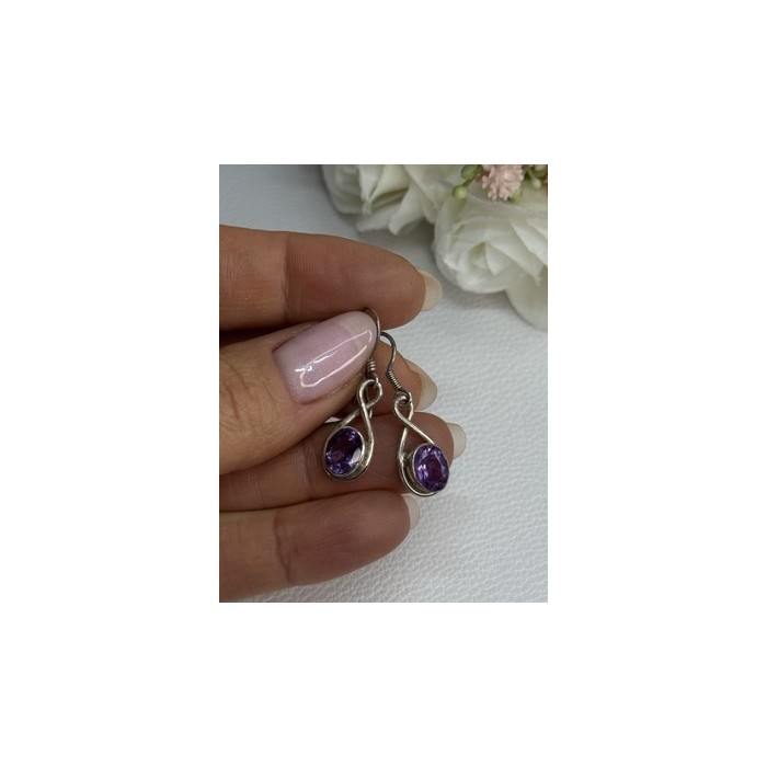 925 Sterling Silver Amethyst Earrings Length 1.20 Inch