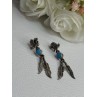 Navajo Flying Eagle 925 Sterling Silver Turquoise Earrings Length 1.60 Inch