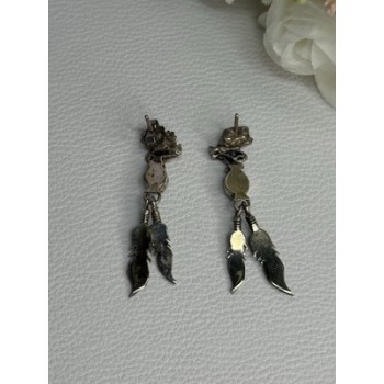 Navajo Flying Eagle 925 Sterling Silver Turquoise Earrings Length 1.60 Inch